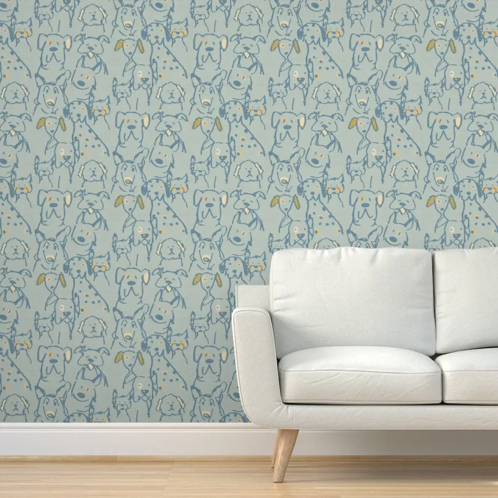 Peel and Stick Doodle Dogs Mid Century Wallpaper - Light Blue product