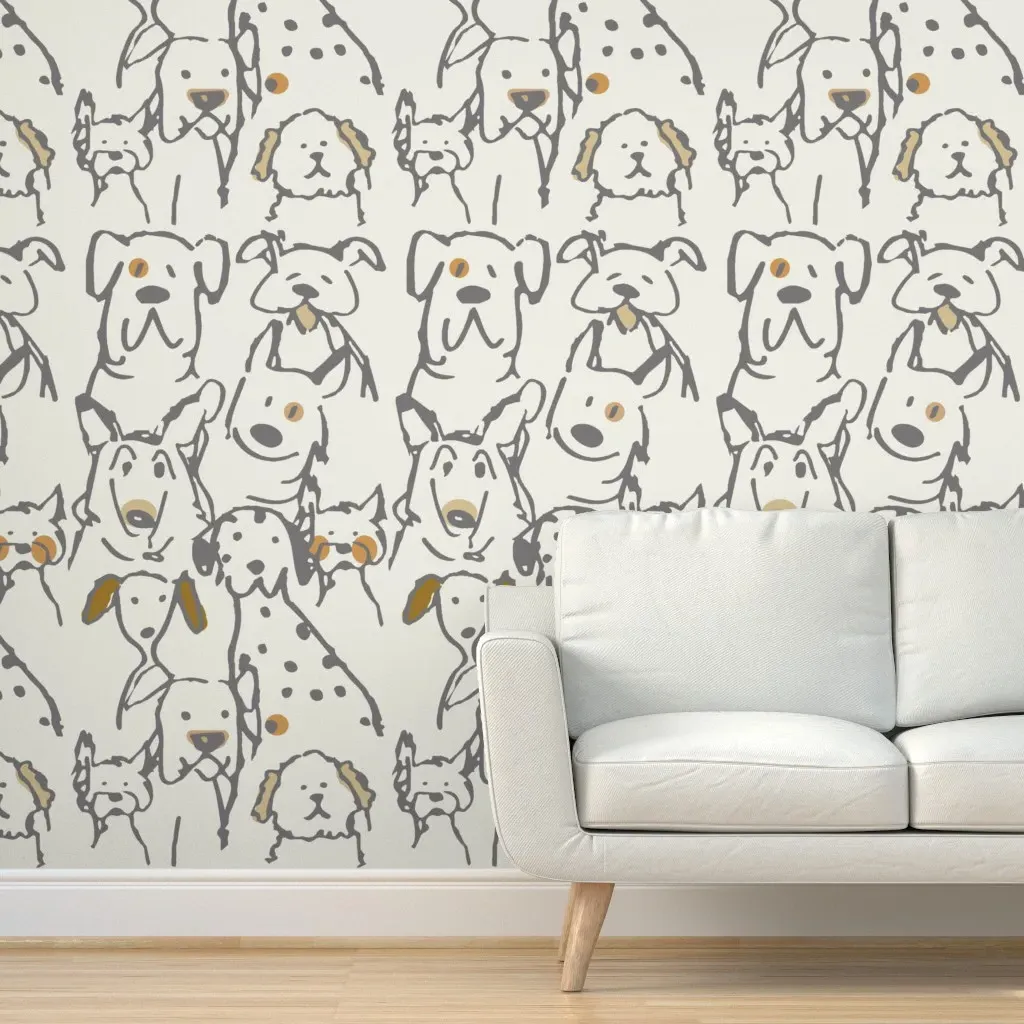 Peel and Stick Doodle Dogs Wallpaper 2' x 12' - Charcoal Grey product