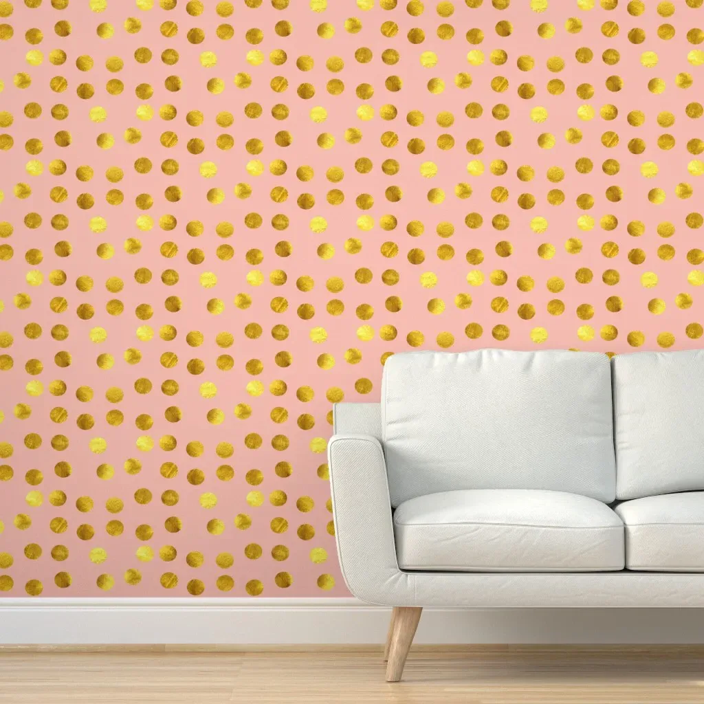Peel and Stick Dots Wallpaper - Gold, Pink product