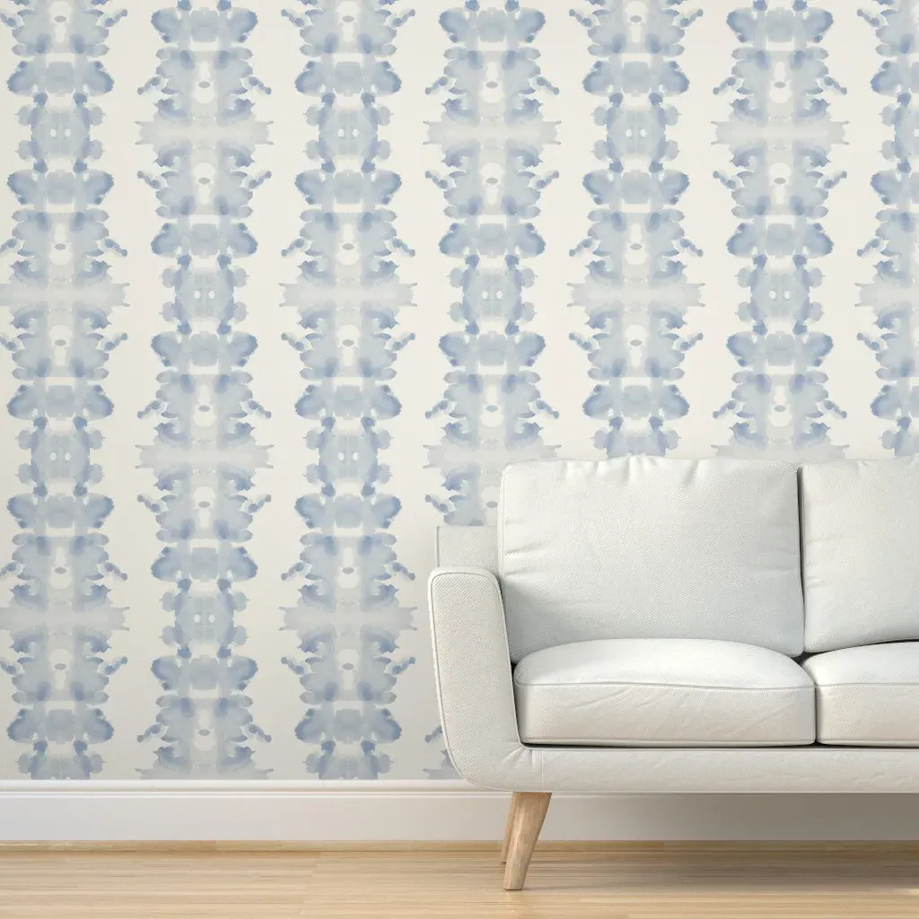 Peel and Stick Double Inkblot Wallpaper - Soft Blue, Cream product