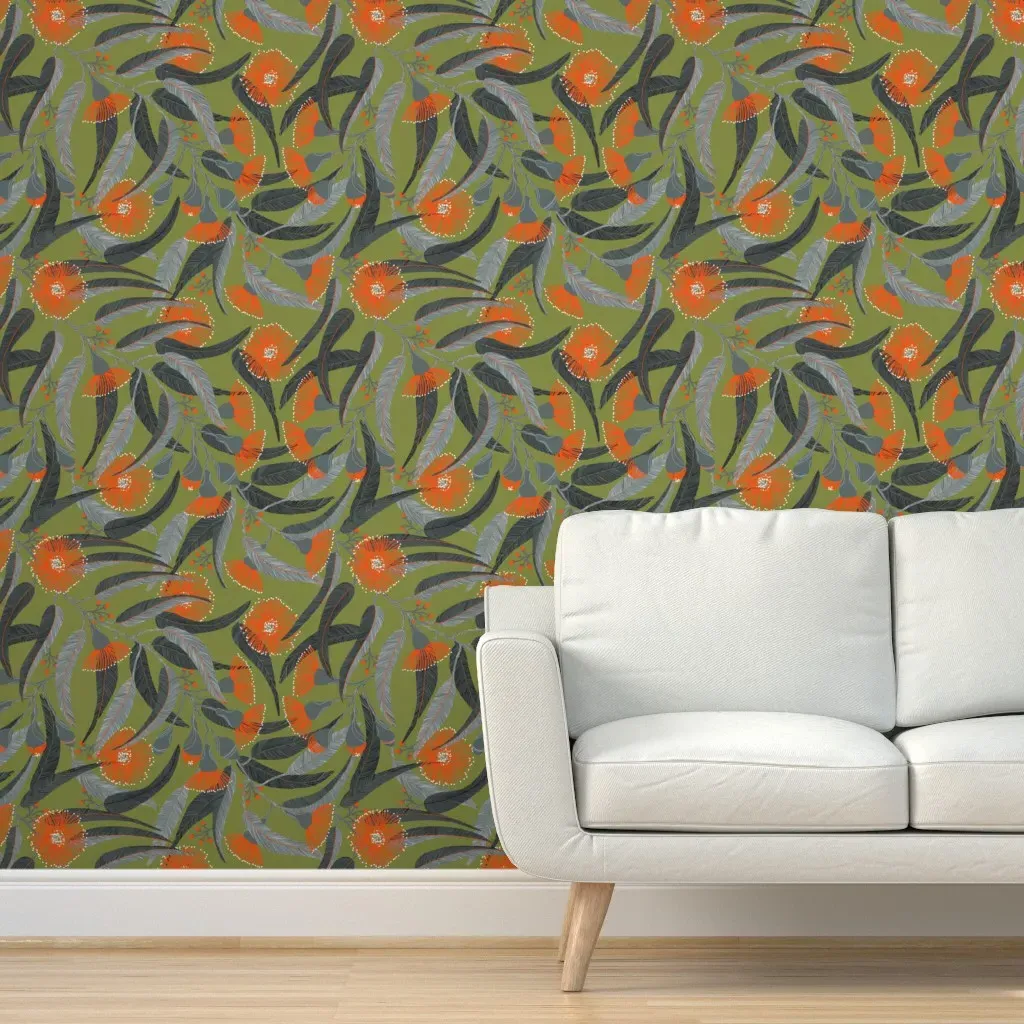 Peel and Stick Eucalyptus Wallpaper - Orange, Sage product
