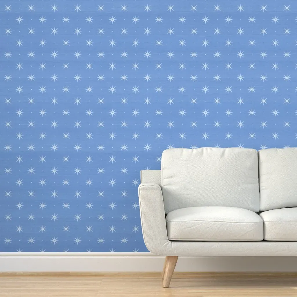 Peel and Stick Faux Grasscloth Dotty Stars Wallpaper - Light Blue, White product