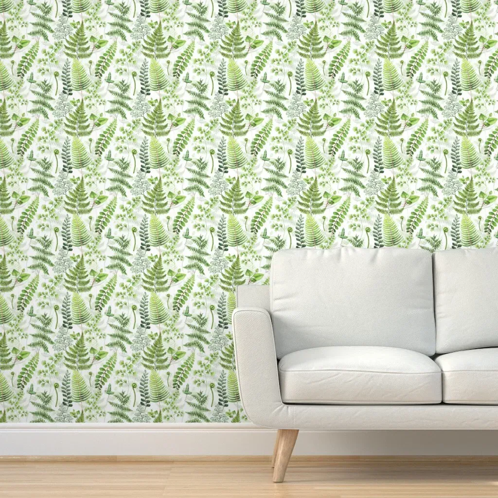 Peel and Stick Fern Leaves Wallpaper - Green, White product