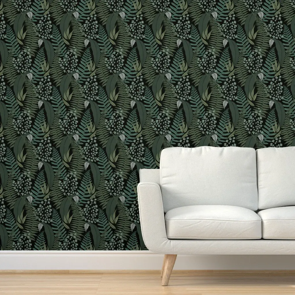 Peel and Stick Ferns Removable Wallpaper - Dark Green product
