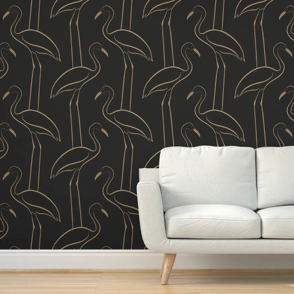 Peel and Stick Flamingo Wallpaper - Gold, Black product