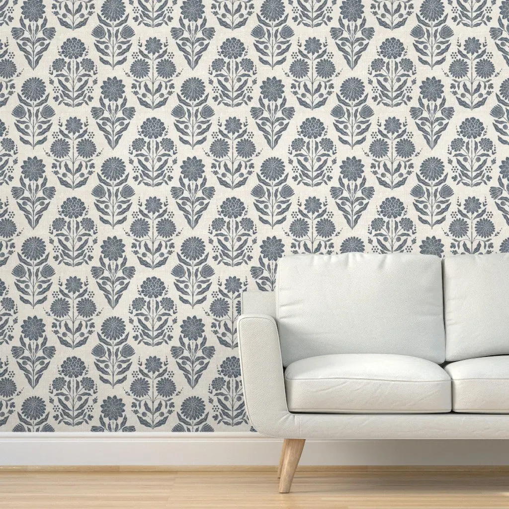 Peel and Stick Floral Block Print Wallpaper - Indigo product