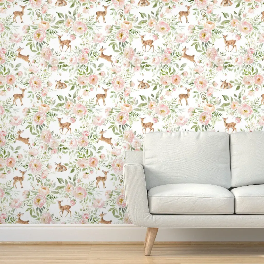 Peel and Stick Floral Deer Fawn Wallpaper - Pink product