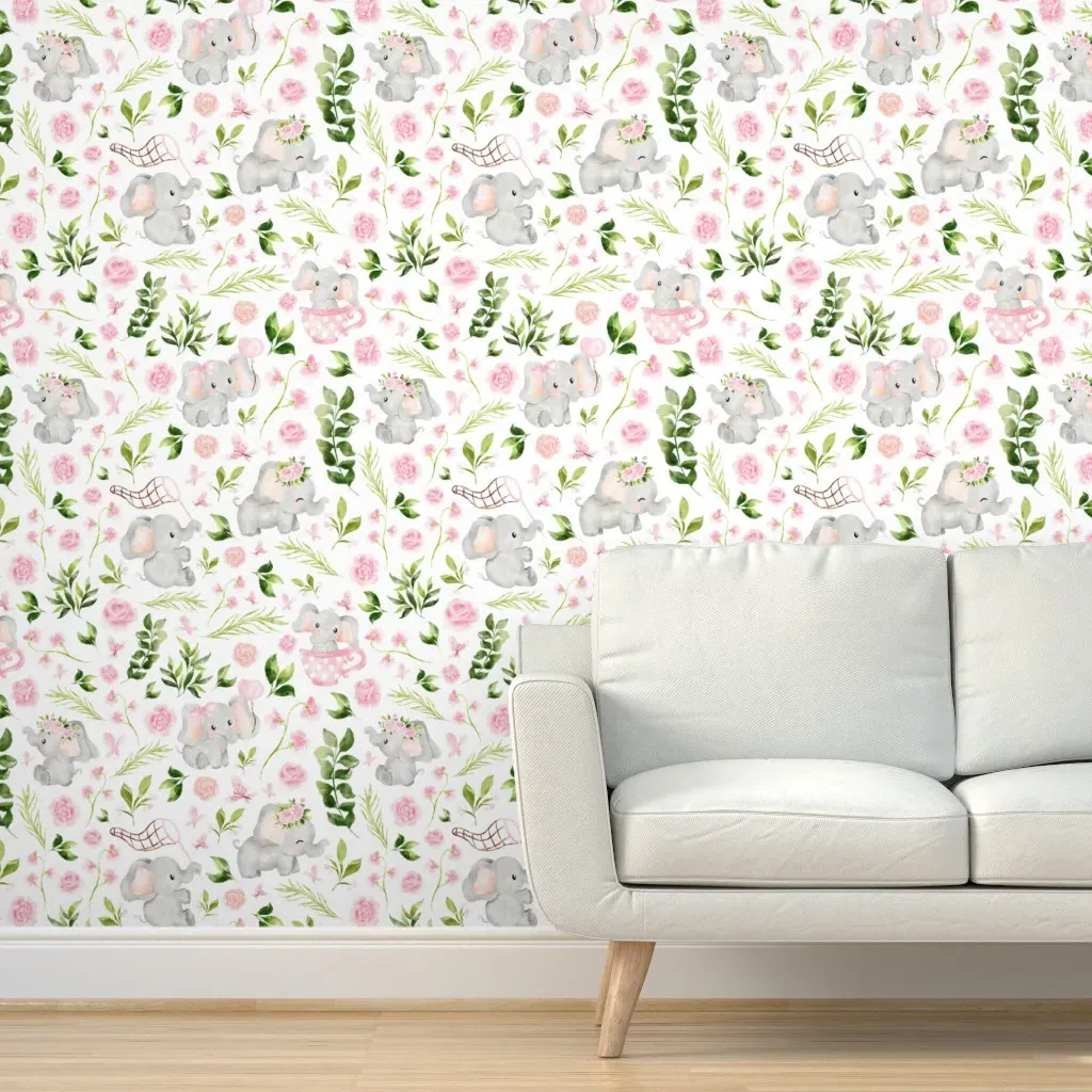 Peel and Stick Floral Elephant Wallpaper - Pink product