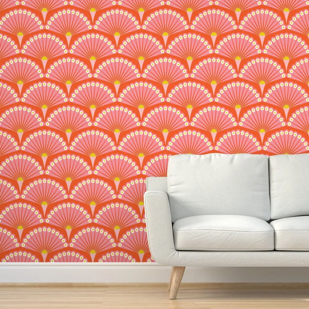 Peel and Stick Floral Fans Wallpaper - Coral Pink product