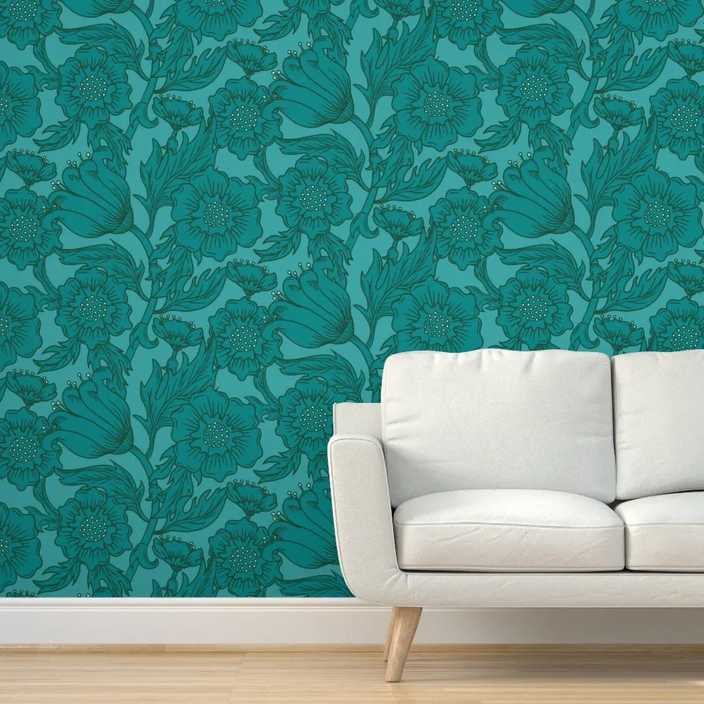 Peel and Stick Floral Flourish Wallpaper - Teal product