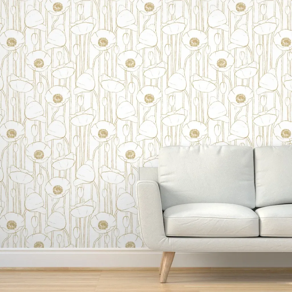 Peel and Stick Floral Poppy Wallpaper - White, Gold product