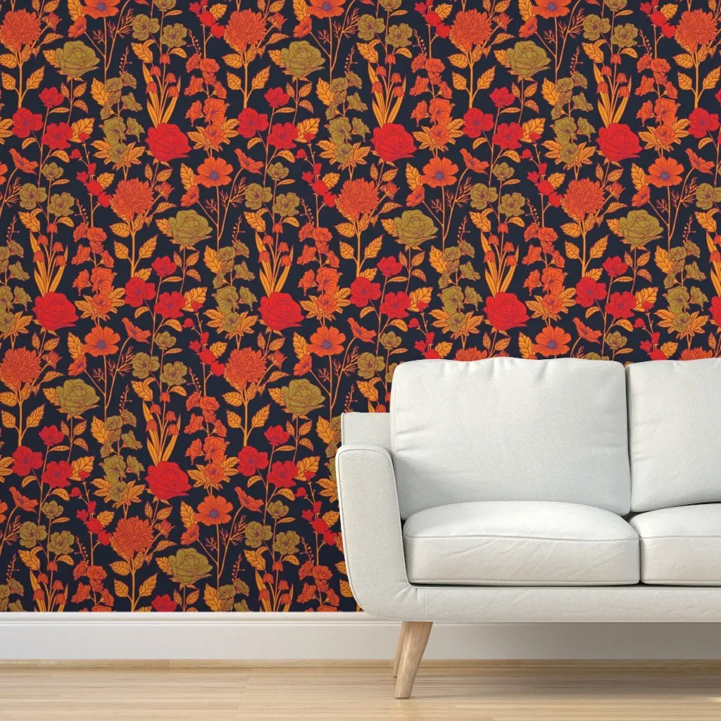 Peel and Stick Floral Removable Wallpaper - Dark Red Orange product