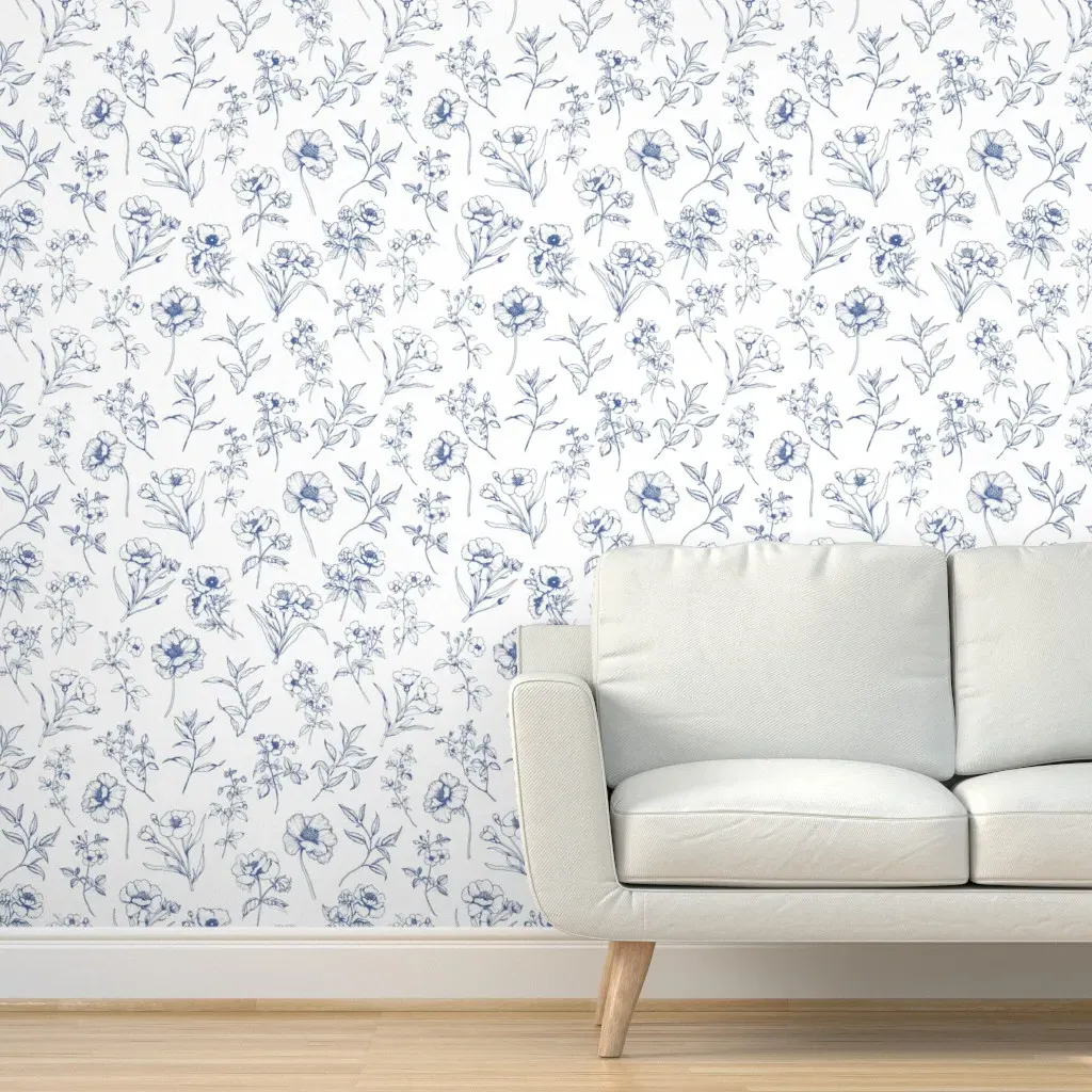 Peel and Stick Floral Sketch Wallpaper - Blue product