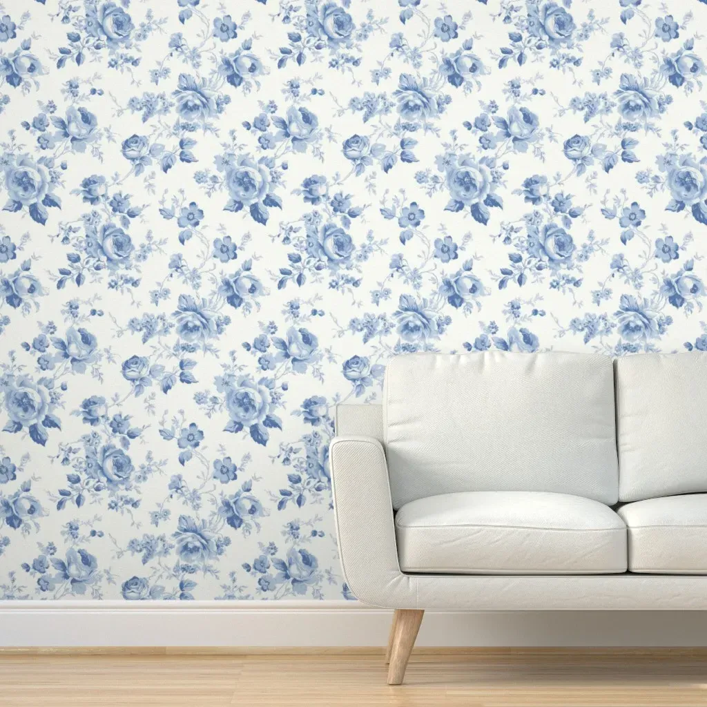 Peel and Stick Floral Toile Wallpaper - Light Blue product