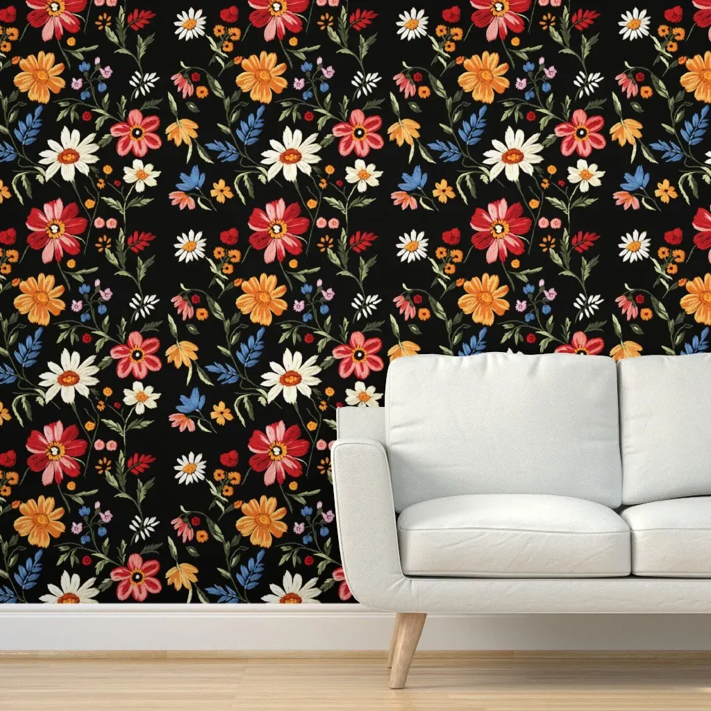 Peel and Stick Floral Vintage Wallpaper - Red, Embroidery product