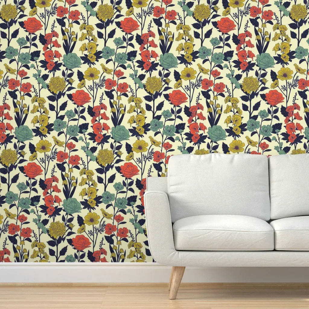 Peel and Stick Floral Wallpaper - Orange, Yellow & Teal product