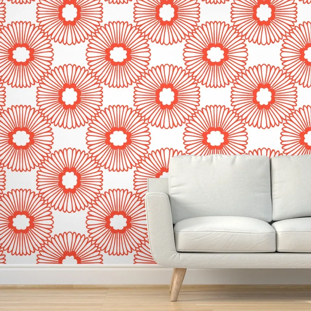 Peel and Stick Floral Wallpaper - Red, White, Gray product