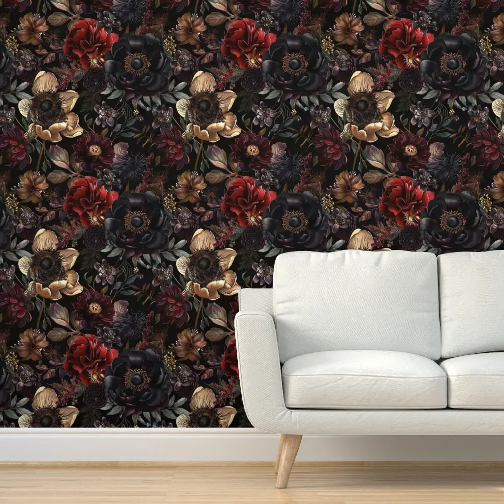 Peel and Stick Floral Wallpaper Removable - Dark Red product
