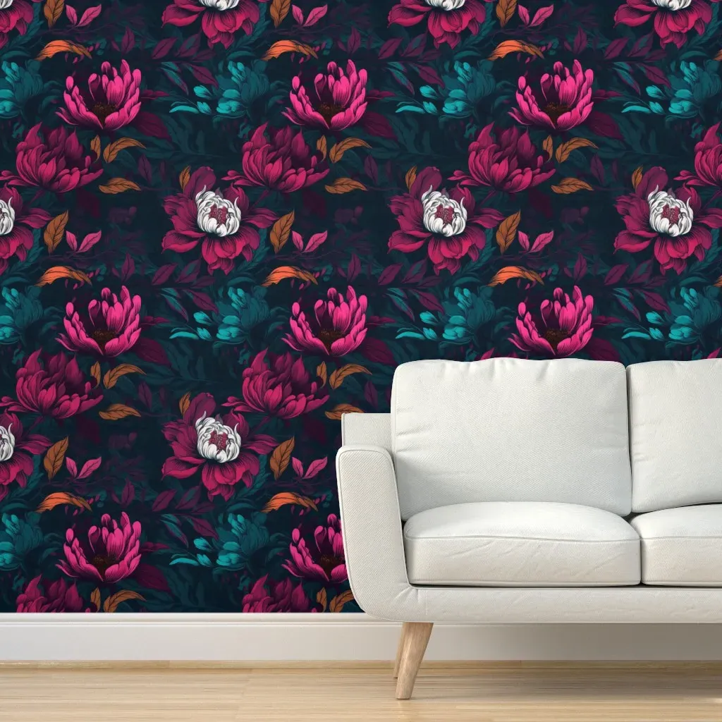 Peel and Stick Floral Wallpaper Removable - Deep Pink, Burgundy product