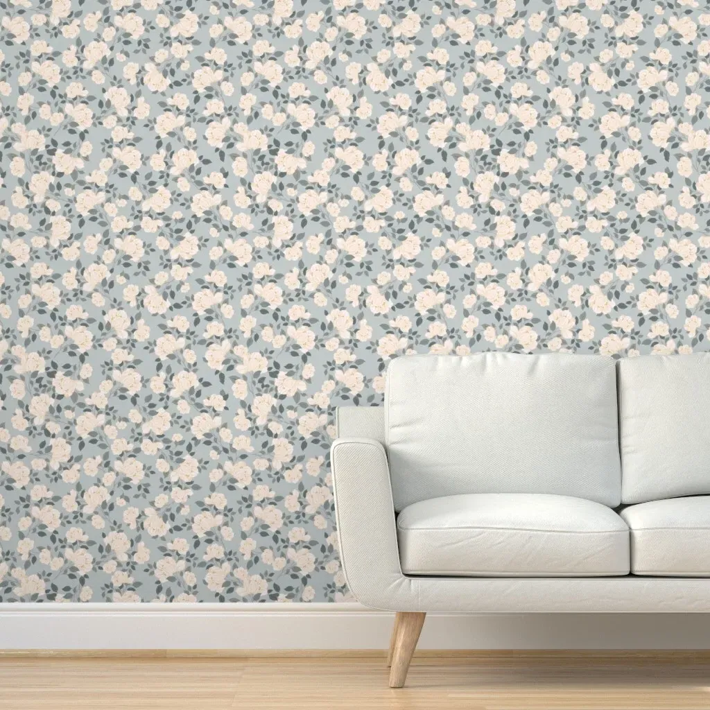 Peel and Stick Floral Wallpaper Removable - Dusty Blue product