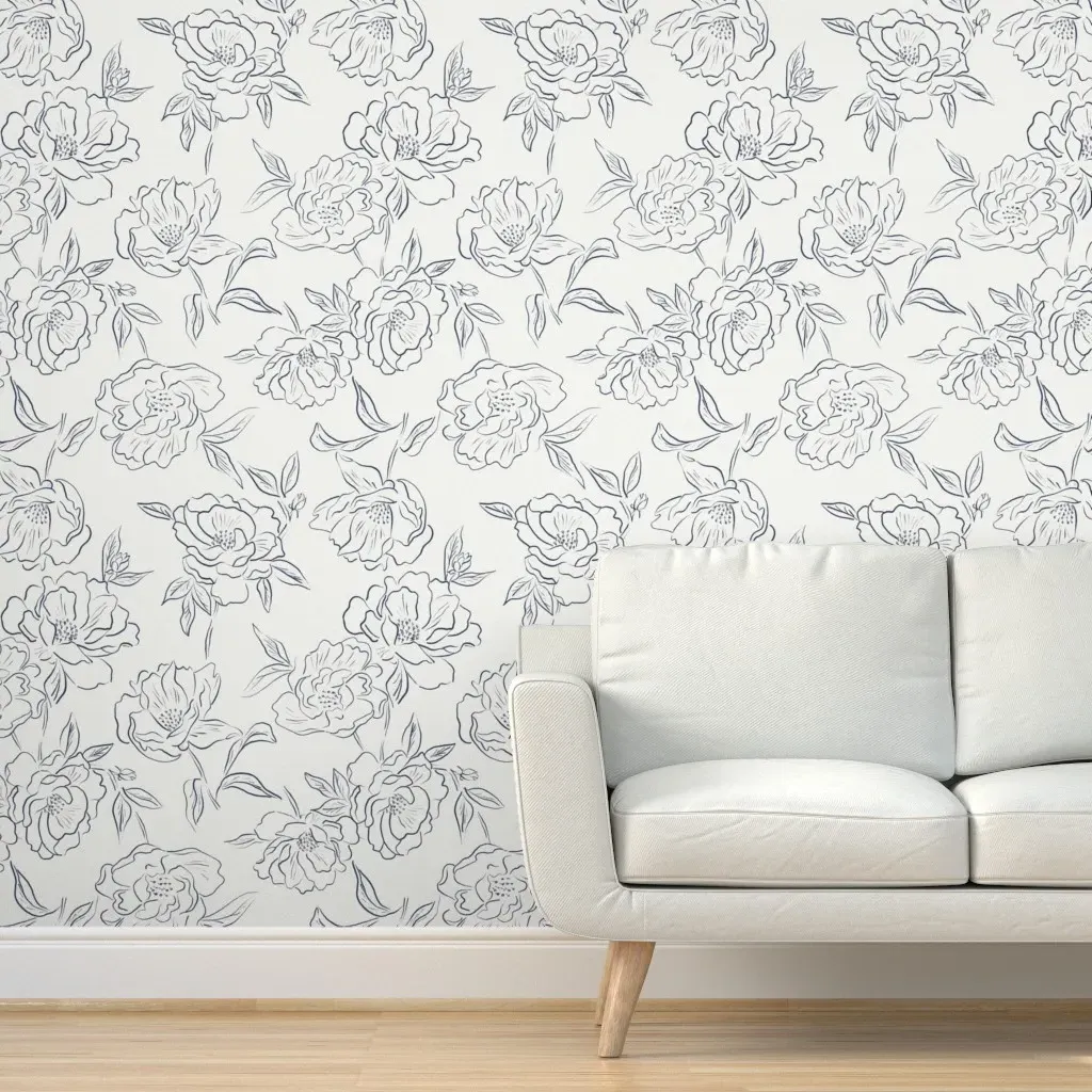 Peel and Stick Floral Wallpaper Removable - Navy Blue, White product