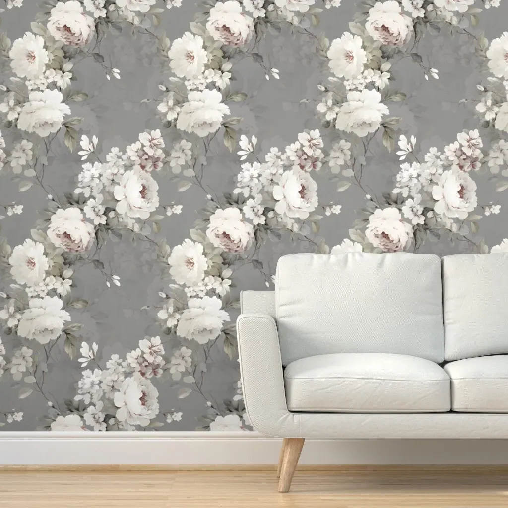 Peel and Stick Floral Wallpaper - Taupe Grey, Cream product
