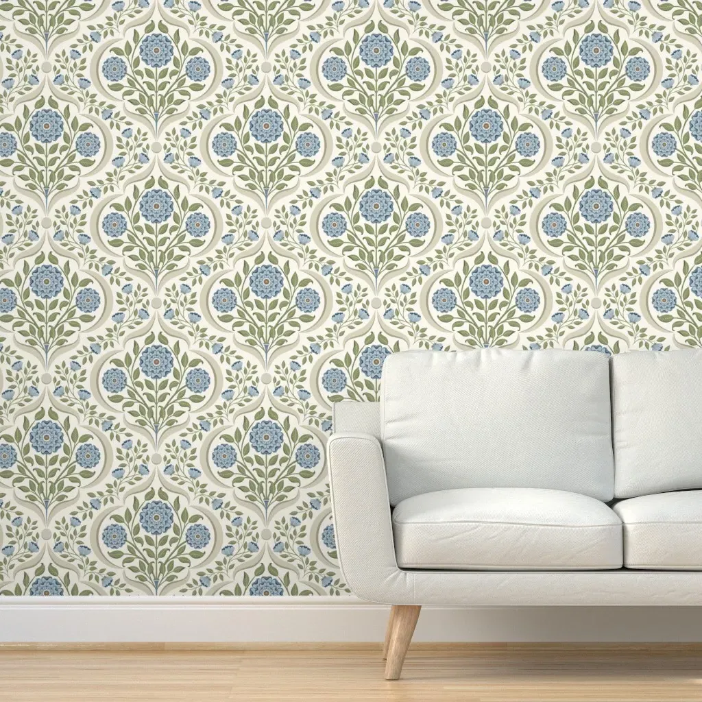 Peel and Stick Floral Wallpaper with Repeat - Dusty Blue product