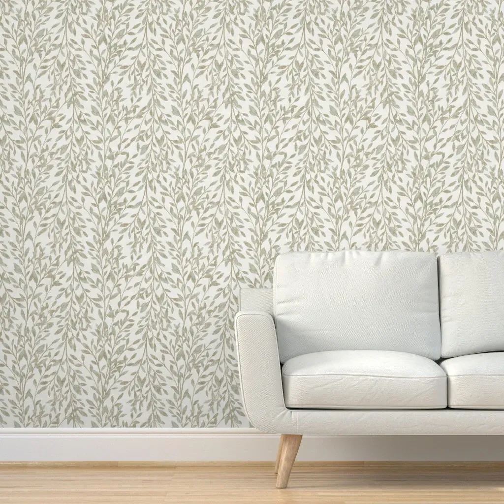 Peel and Stick Flowing Leaves Wallpaper - Green, Cream product