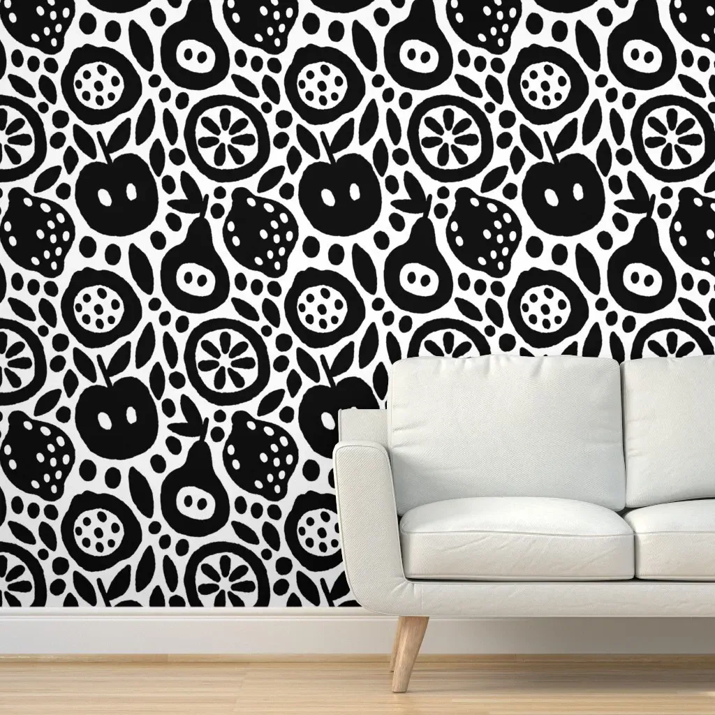 Peel and Stick Fruits Wallpaper - Black and White product