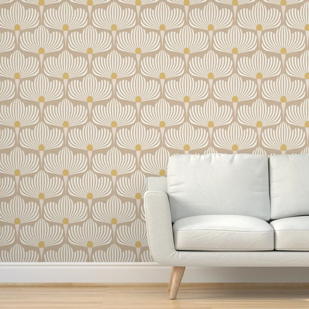 Peel and Stick Geometric Floral Art Deco Wallpaper - Off-White product