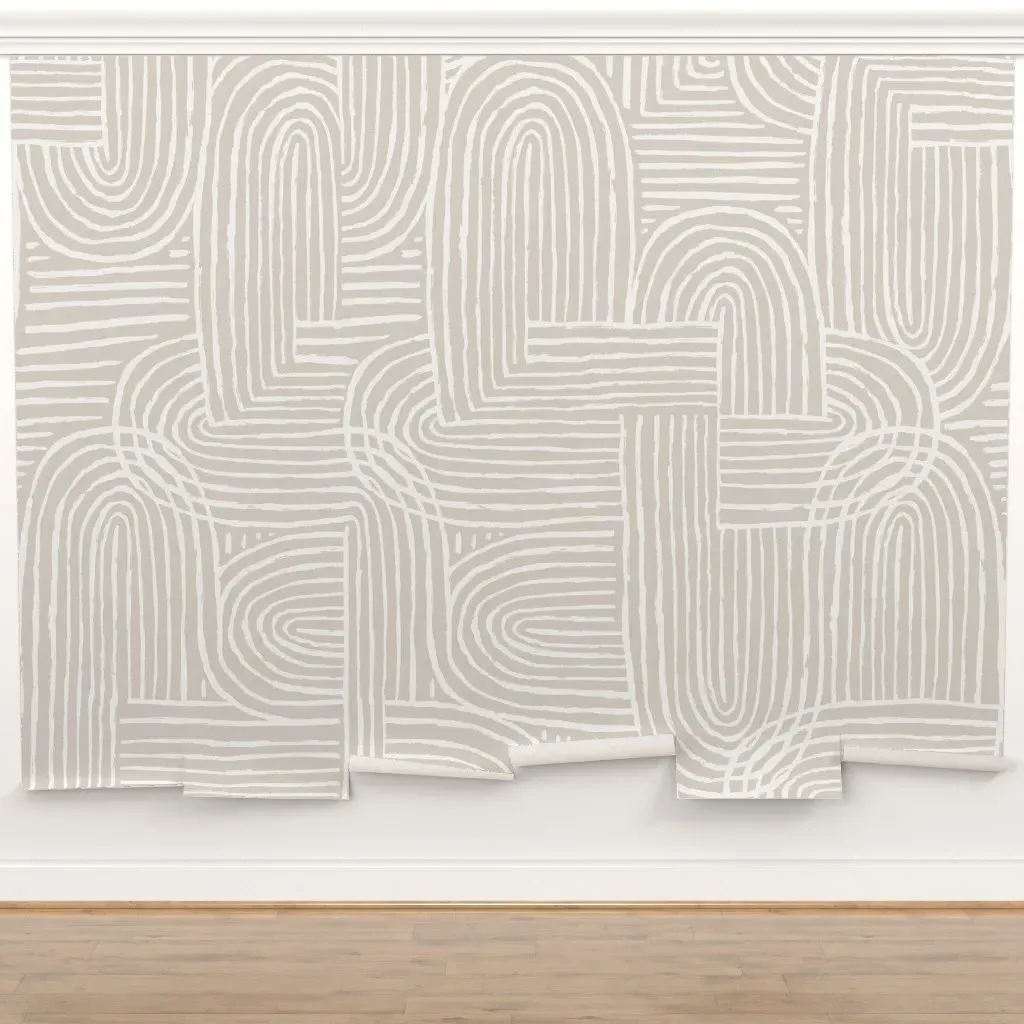 Peel and Stick Geometric Zen Line Wall Mural - Beige, White product