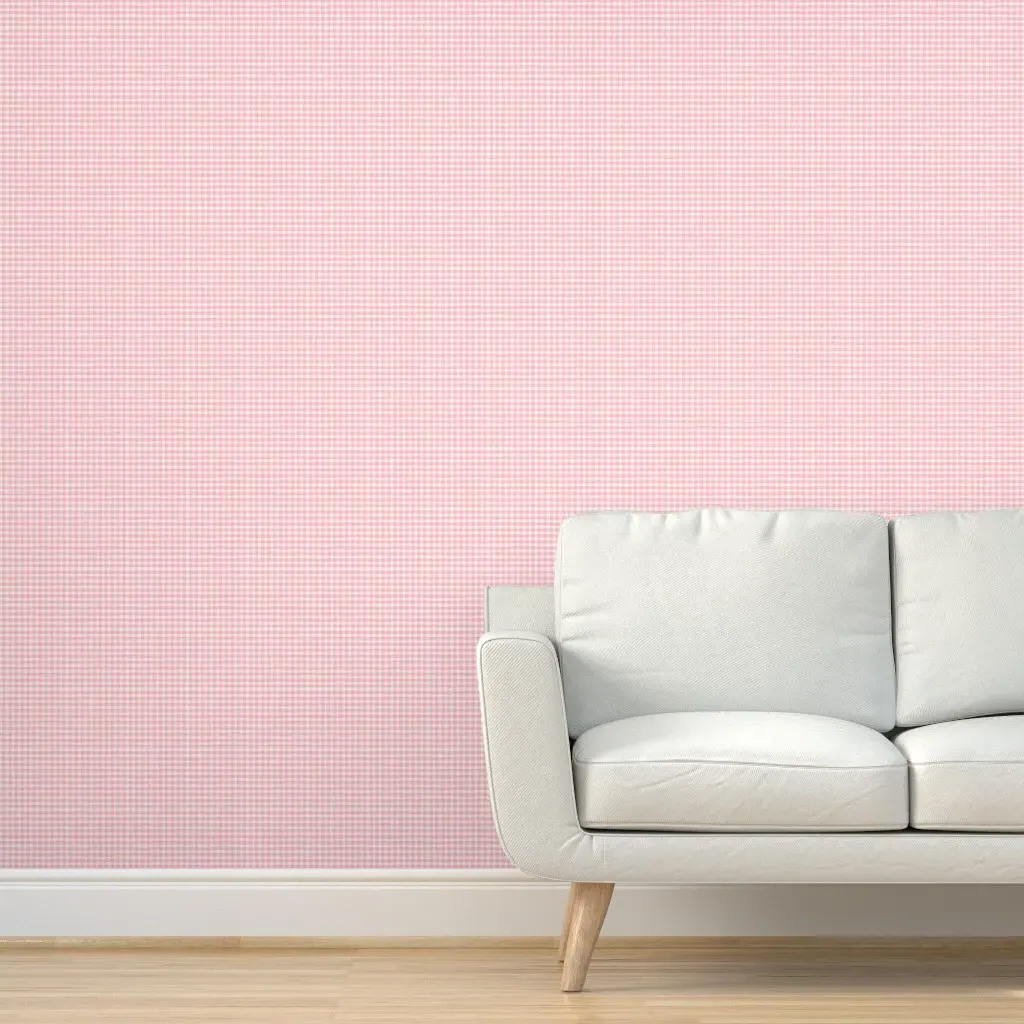 Peel and Stick Gingham Check Plaid Wallpaper - Pink, White product