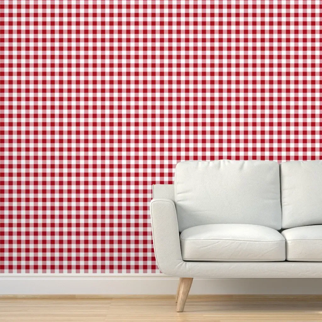 Peel and Stick Gingham Check Wallpaper - Dark Red, White product