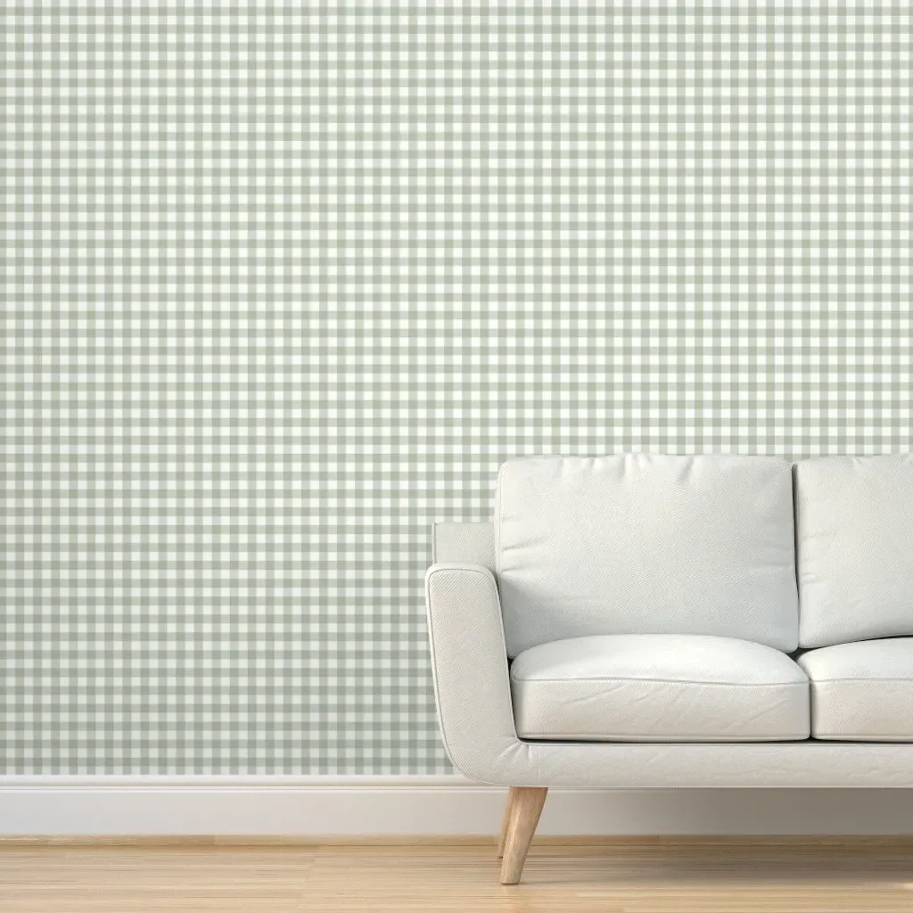 Peel and Stick Gingham Check Wallpaper - Sage Green product