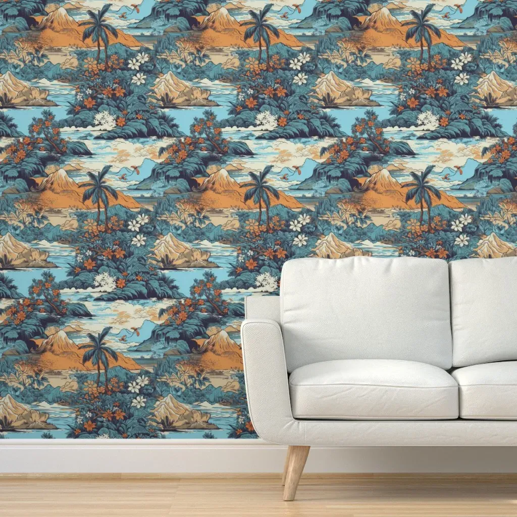 Peel and Stick Hawaiian Landscape Wallpaper - Teal product
