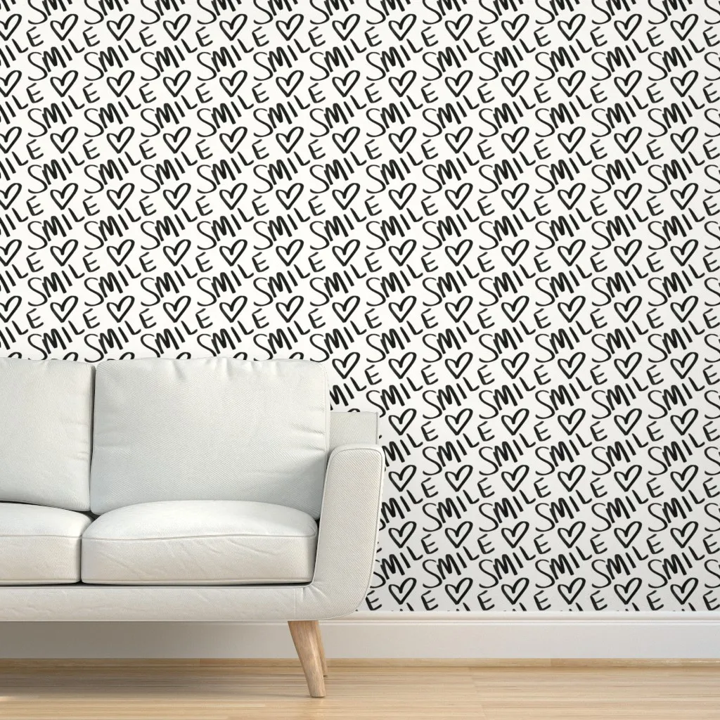 Peel and Stick Heart Print Removable Wallpaper - Black product