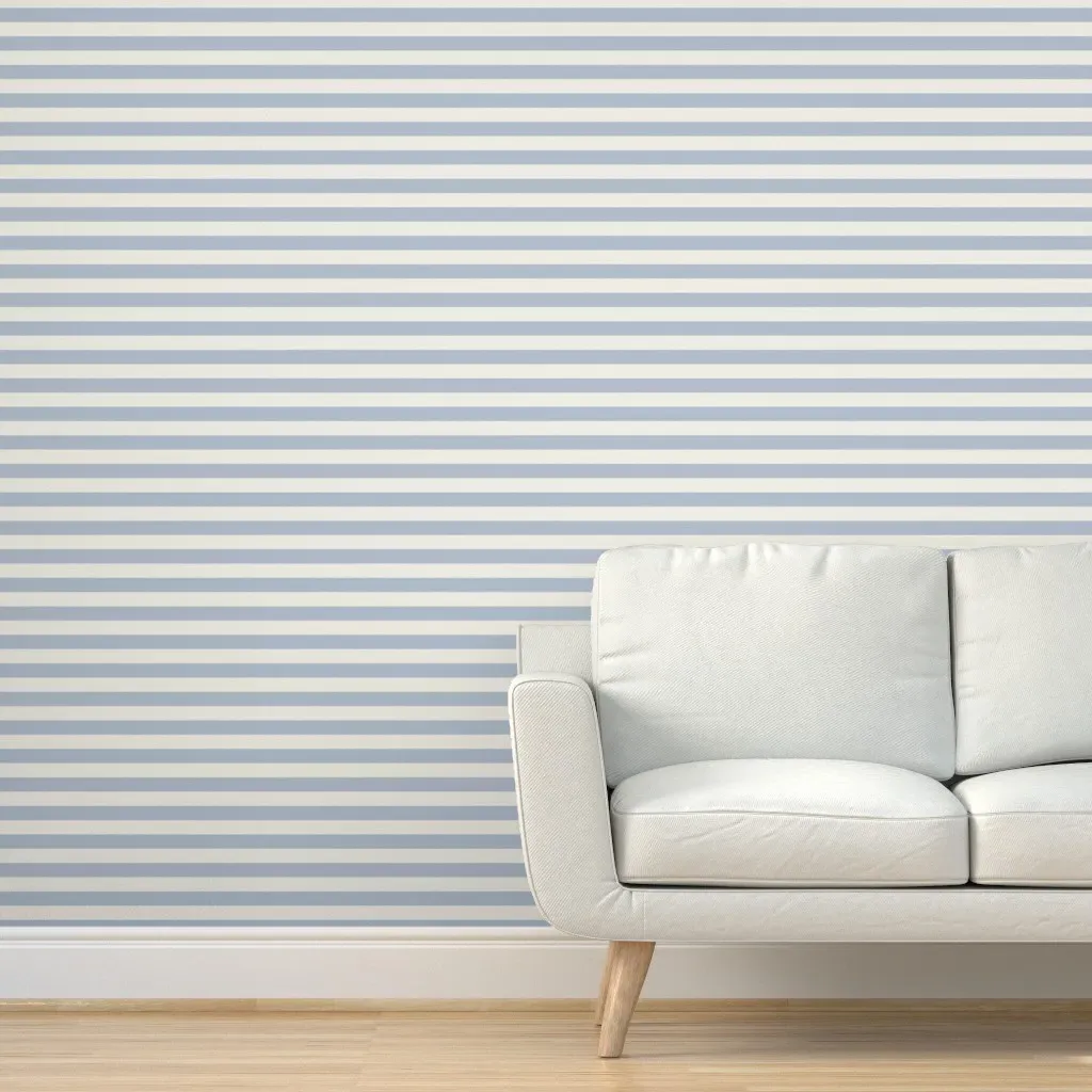 Peel and Stick Horizontal Stripe Wallpaper - Soft Blue, Cream product