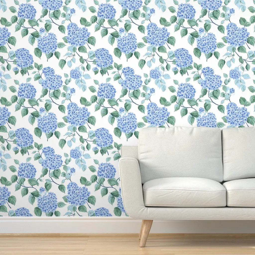 Peel and Stick Hydrangea Floral Wallpaper - Light Blue, White product