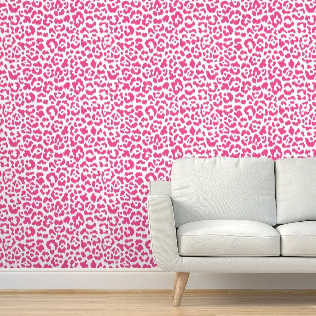 Peel and Stick Ikat Leopard Wallpaper - Hot Pink, White product