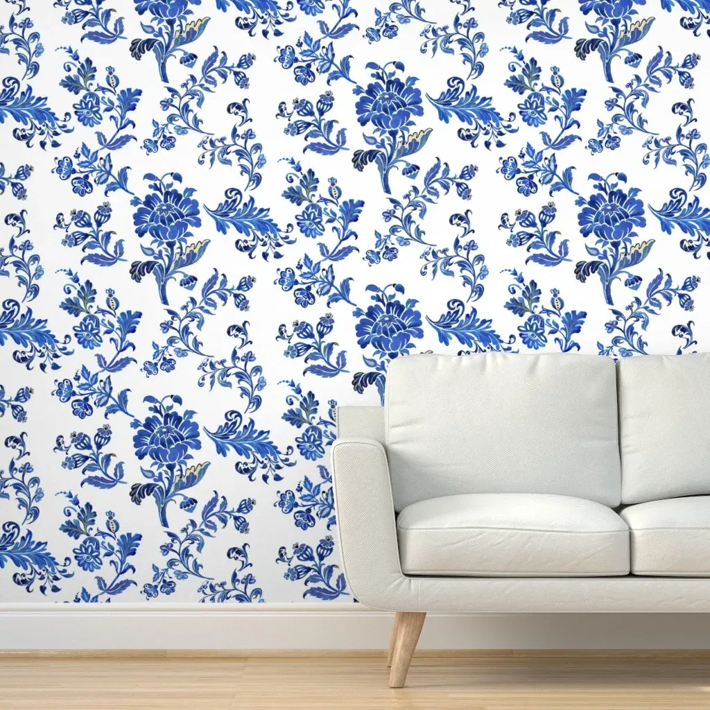Peel and Stick Indian Floral Block Print Wallpaper - Blue product