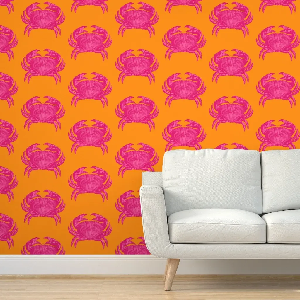 Peel and Stick Jumbo Pink Crab Wallpaper - Pink, Orange product