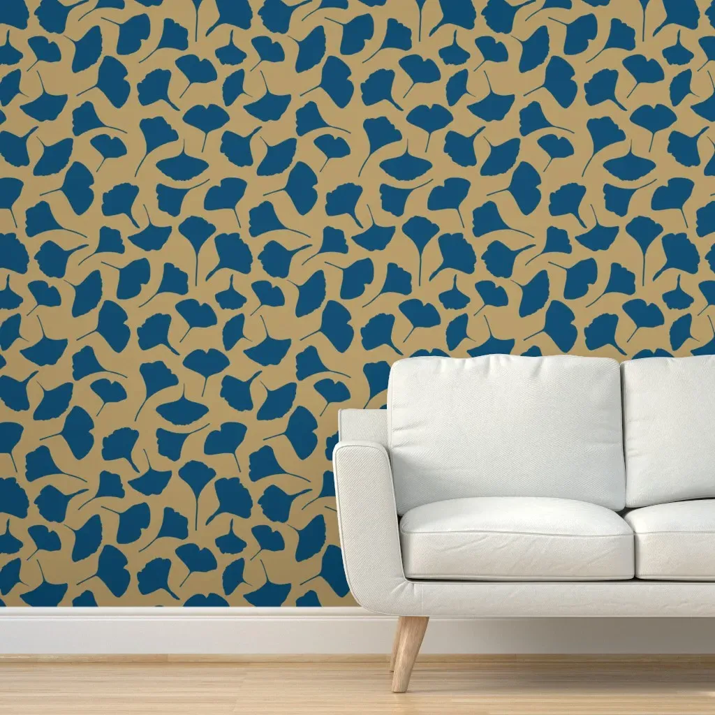 Peel and Stick Leaf Print Wallpaper - Blue, Gold product