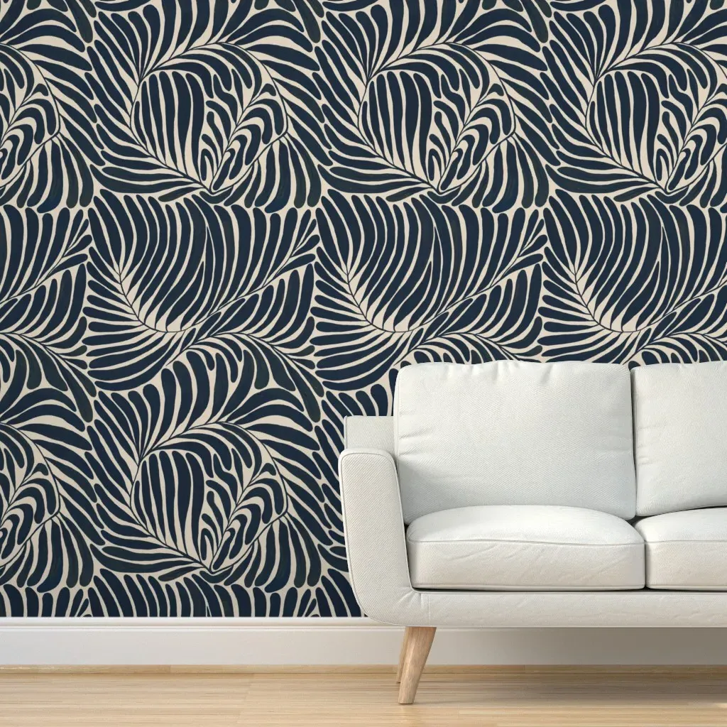 Peel and Stick Leaves Wallpaper - Indigo Navy Blue product
