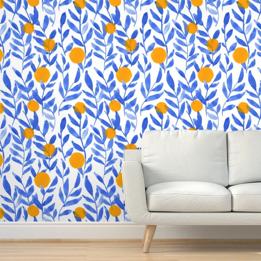 Peel and Stick Lemon Print Wallpaper Removable - Blue product