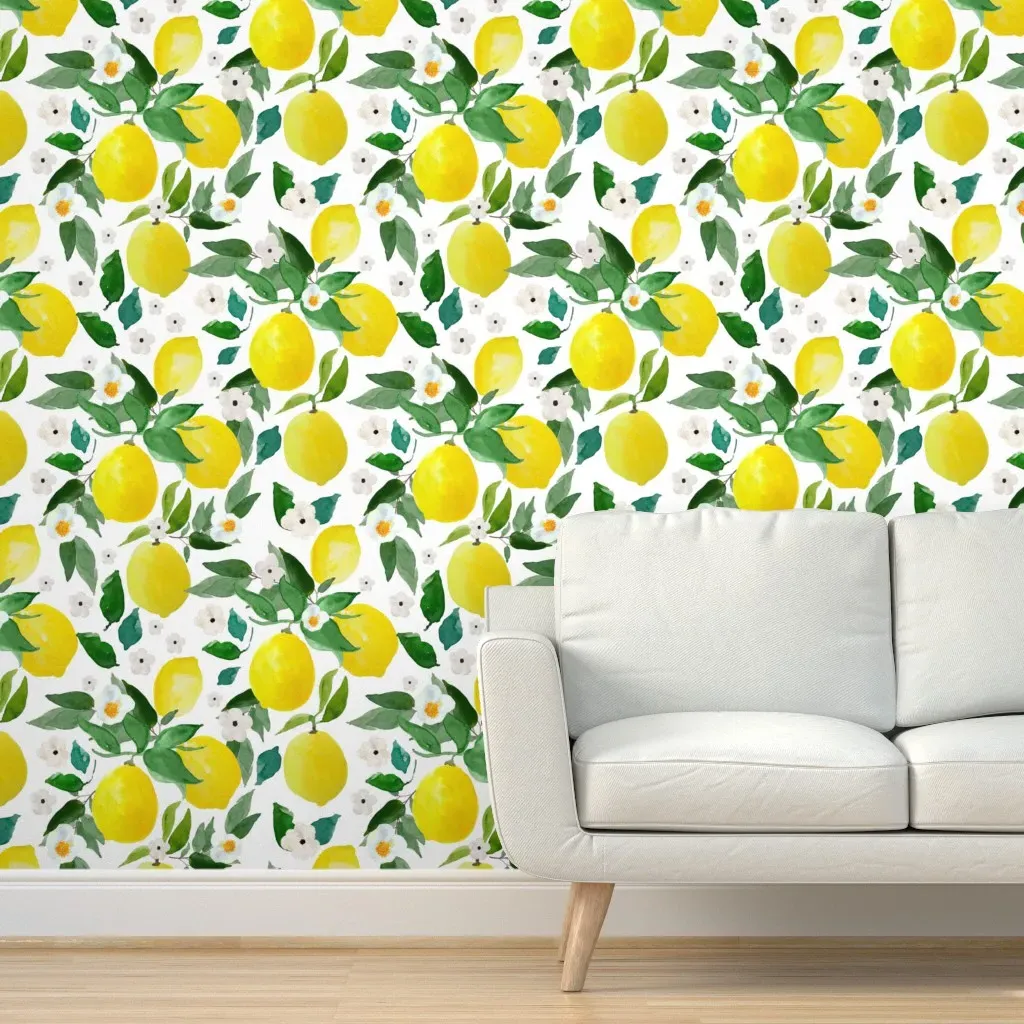 Peel and Stick Lemon Print Wallpaper - White, Green product