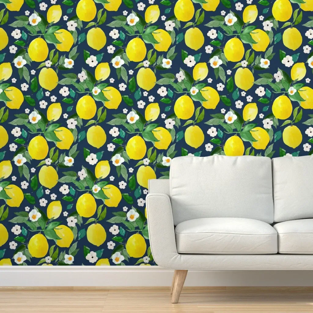 Peel and Stick Lemons Wallpaper Removable - Dark Blue product