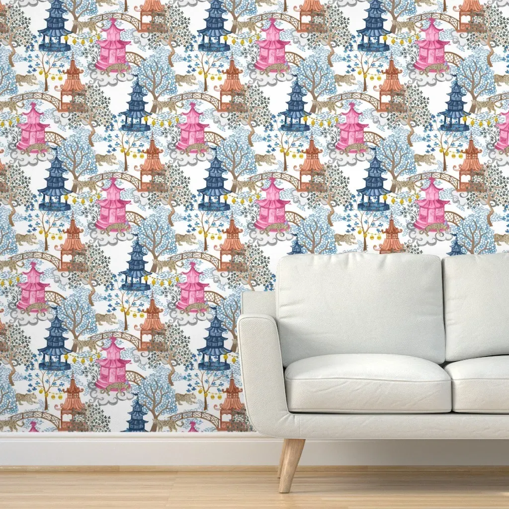 Peel and Stick Leopard Pagoda Forest Wallpaper - Blue Teal product