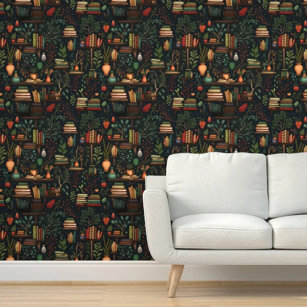 Peel and Stick Library Wallpaper - Dark Green product