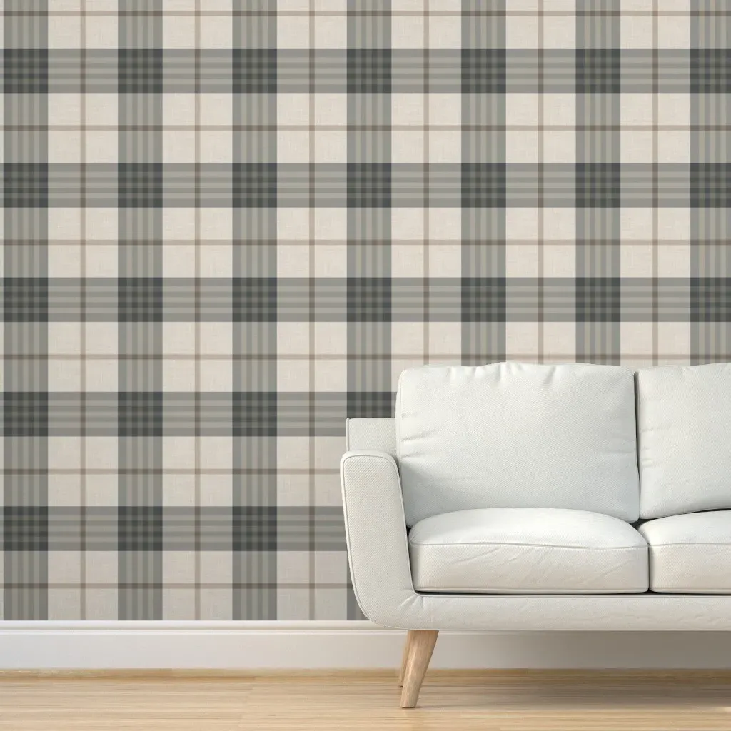 Peel and Stick Linen Textured Plaid Check Wallpaper - Almond product