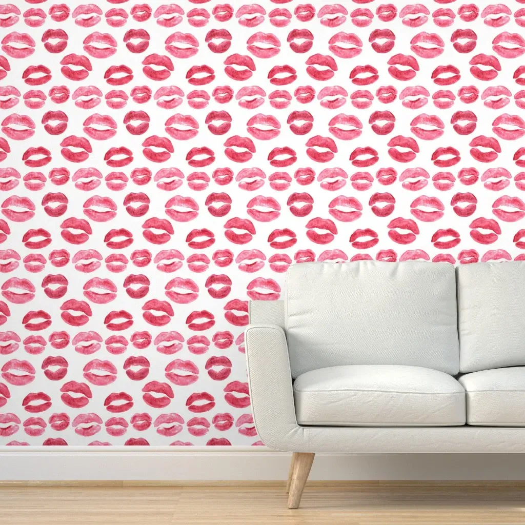 Peel and Stick Lips Wallpaper Removable - Pink, Red product